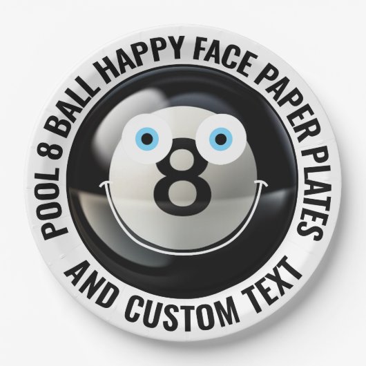 Custom Pool 8 Ball Party BLUE EYES Happy Face 9" Pappteller (Vorderseite)