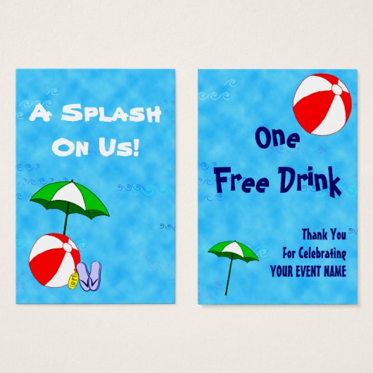 Custom Pool Party Event Drink Meal Ticket (Vorne & Hinten)