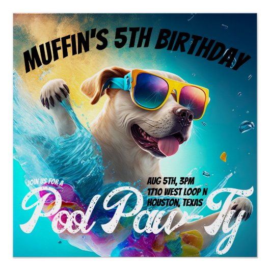 Custom Pool Paw-Ty Dog Party Signs & Banner Poster (Vorderseite)