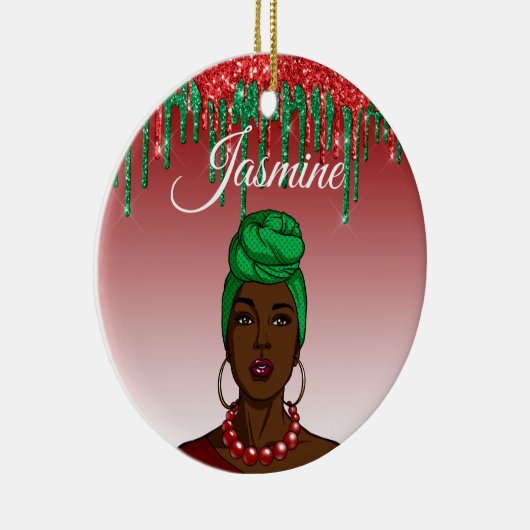 Custom Pop Art Girl Personalisiert Afroamerikaner Keramik Ornament (Rechts)