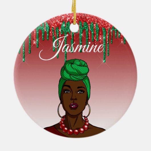 Custom Pop Art Girl Personalisiert Afroamerikaner Keramik Ornament (Hinten)