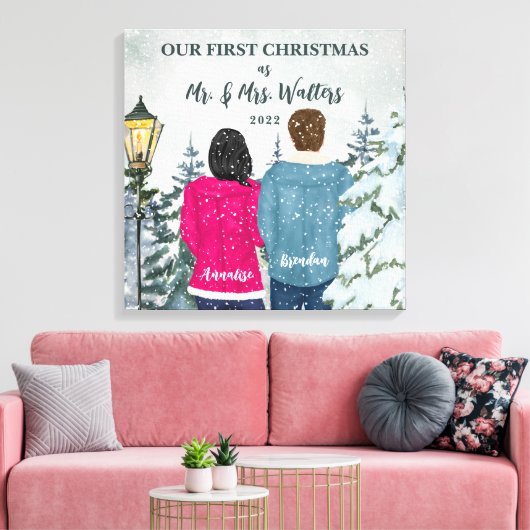 Custom Portrait Unser erstes Verheiratetes Weihnac Leinwanddruck (Insitu (Wohnzimmer))