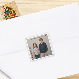 Custom Postage Briefmarken Style Foto Holiday Quadratischer Aufkleber