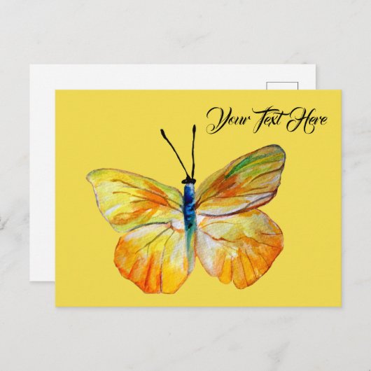 Custom Postcard, Yellow Butterfly Wassercolor art Postkarte (Vorne/Hinten)