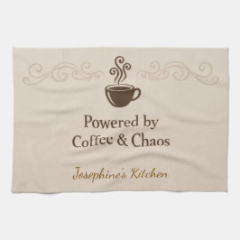 Custom Powered By Coffee Chaos Cup Elegant Trendy Geschirrtuch