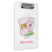 Custom Pre Kindergarten Pink Dot White Book Coffee Klemmbrett (Rechts)