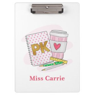 Custom Pre Kindergarten Pink Dot White Book Coffee Klemmbrett