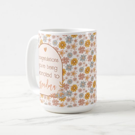 Custom Pregnancy Reveal Geschenk Boho Floral Kaffeetasse (Vorderseite Links)