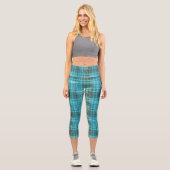 Custom preppy aqua blue turquoise horse tartan capri leggings (Vorderseite)