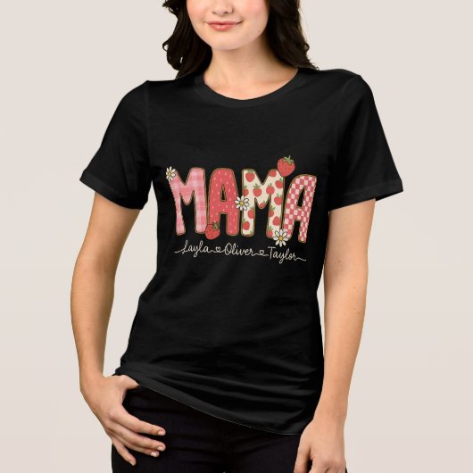 Custom Preppy Mama Strawberry Floral Name Shirt (Vorderseite)