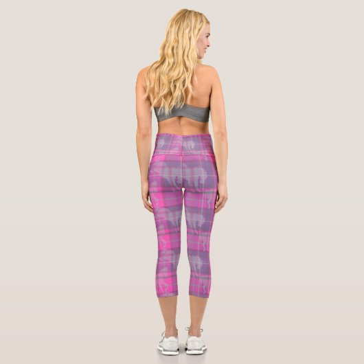 Custom preppy pink purple horse tartan capri leggings (Rückseite)