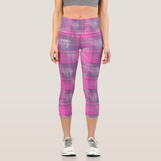Custom preppy pink purple horse tartan capri leggings (Vorderseite)