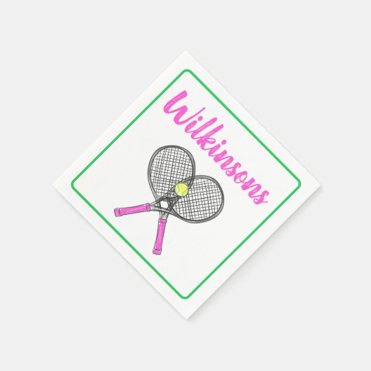 Custom Preppy Pink Tennis Racquets Cocktail Party Serviette (Ecke)