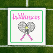 Custom Preppy Pink Tennis Racquets Cocktail Party Serviette