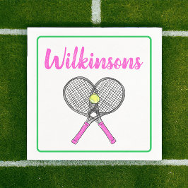 Custom Preppy Pink Tennis Racquets Cocktail Party Serviette