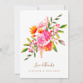 Custom Preprinted Pink Orange Floral Photo Wedding Dankeskarte (Vorderseite)