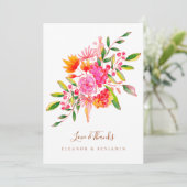 Custom Preprinted Pink Orange Floral Photo Wedding Dankeskarte (Stehend Vorderseite)