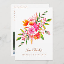 Custom Preprinted Pink Orange Floral Photo Wedding