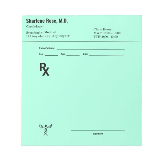 Custom Prescription Notepad – Editable Doctor RX Notizblock (Vorderseite)