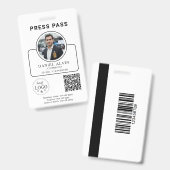 Custom Press Pass with Your Photo ID and QR Code Ausweis (Vorder- & Rückseite)