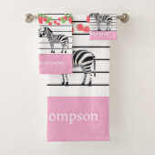 Custom pretty zebra standing with strawberry Pink Badhandtuch Set (Insitu)