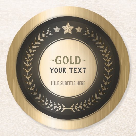 CUSTOM PRINT DIY MEDAL Gold #1 Champion EDITABLE Runder Pappuntersetzer (Vorderseite)