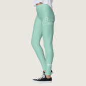 Custom Print Yoga Crew Light Teal Leggings (Links)