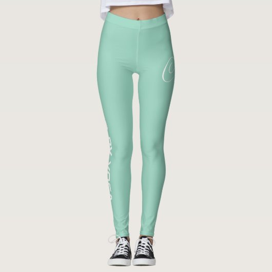 Custom Print Yoga Crew Light Teal Leggings (Vorderseite)