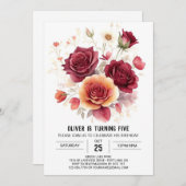 Custom Printable Burgundy Floral Geburtstag Einladung (Vorne/Hinten)