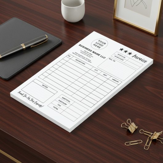Custom Printable Form & Business Logo Invoice Pad Post-it Klebezettel