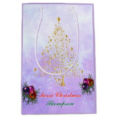 Custom Printed Holiday Gift Bag with Golden Tree  Mittlere Geschenktüte (Vorderseite)