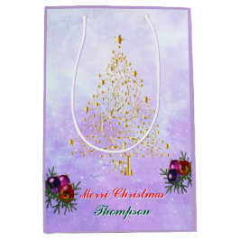 Custom Printed Holiday Gift Bag with Golden Tree  Mittlere Geschenktüte
