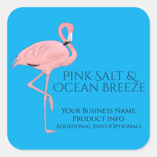 Custom Product Labels Beach Theme Flamingo Quadratischer Aufkleber (Vorderseite)