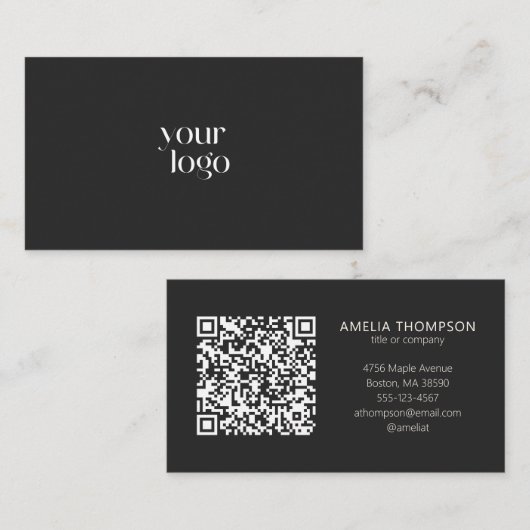 Custom Professional Business Logo Black QR Code Visitenkarte (Vorne/Hinten)