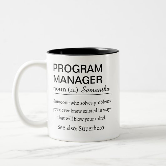 Custom Program Manager Definition Zweifarbige Tasse (Links)