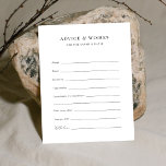 Custom Prompt Wedding Advice and Wishings Card Hinweiskarte<br><div class="desc">Diese individuellen Hochzeitsratenkarten sind eine perfekte Ergänzung zu Ihrer Feier. Die Gäste können Braut und Bräutigam herzlich beraten oder ihre besten Heiratswünsche teilen. Ideal,  um unvergessliche Noten bei einem Brautparty oder einer Hochzeit zu sammeln,  machen diese Karten einen sinnvollen Sake für Neuvermählte.</div>