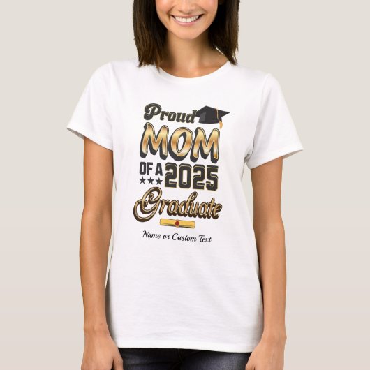 Custom Proud Mama eines 2025 Graduate Gold T- T-Shirt (Vorderseite)