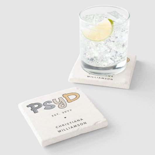 Custom PsyD Doctor of Psychology Psychologist Steinuntersetzer (Seitenansicht)