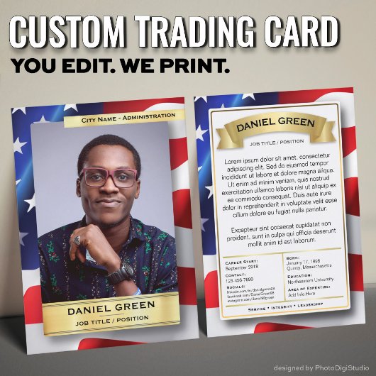 Custom Public Service Trading Card, American Flag  Telefonnummerkarte