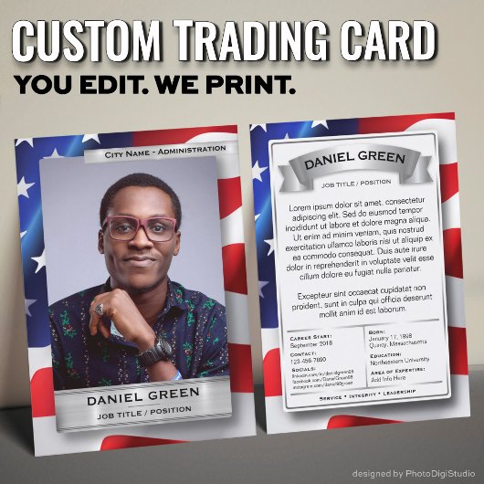 Custom Public Service Trading Card, American Flag  Telefonnummerkarte