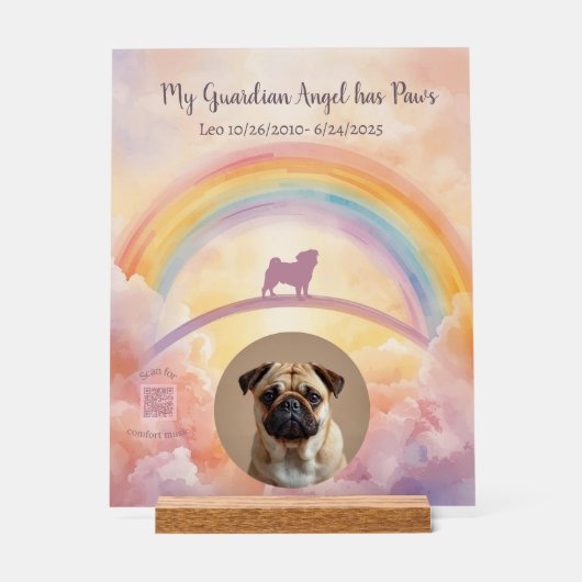 Custom Pug Memorial Acrylic Sign – Add Name, Dates Acrylschild (Vorderseite)