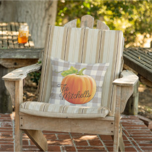 Custom Pumpkin Autumn Beige Brown Gingham Pattern Kissen