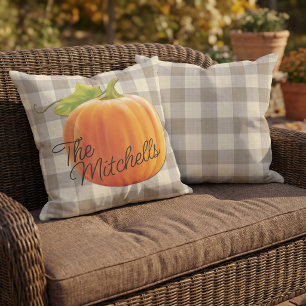 Custom Pumpkin Autumn Beige Brown Gingham Pattern Kissen