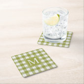 Custom Pumpkin Blätter Green Gingham Pattern Rechteckiger Pappuntersetzer (Vor Ort)