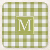 Custom Pumpkin Blätter Green Gingham Pattern Rechteckiger Pappuntersetzer (Vorderseite)