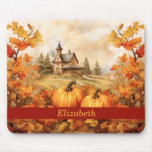 Custom Pumpkin Fall Leaf Church Erntedank Mousepad (Vorne)