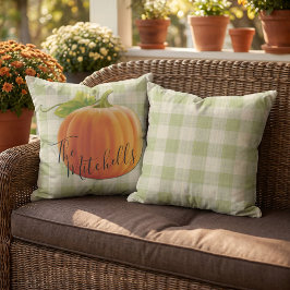Custom Pumpkin Fall Light Green Gingham Muster Kissen