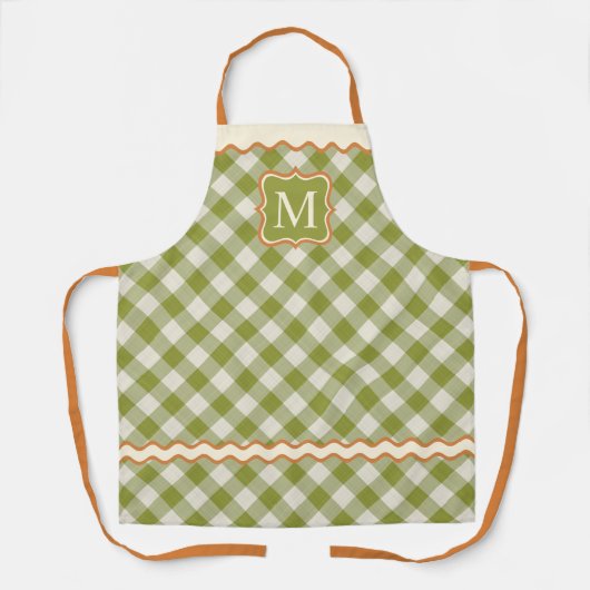 Custom Pumpkin Fall Orange Green Ivory Gingham Schürze (Vorderseite)