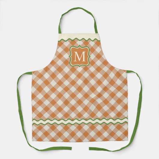 Custom Pumpkin Fall Orange Green Ivory Gingham Schürze (Vorderseite)