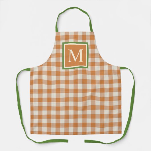 Custom Pumpkin Fall Orange Green Ivory Gingham Schürze (Vorderseite)